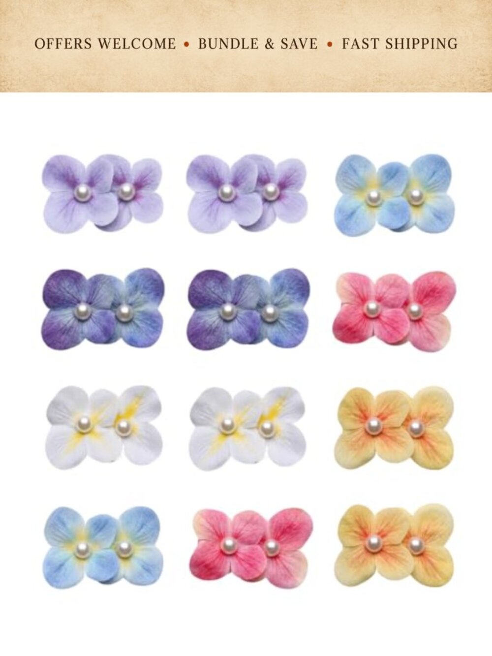 12pc Artificial Hydrangea Flower Hair Clips Pearl Barrettes Beach Wedding